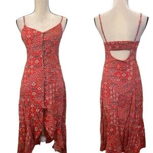 Abel The Label Red Floral Motif High Low Dress‎ Sz XS Boho Sundress